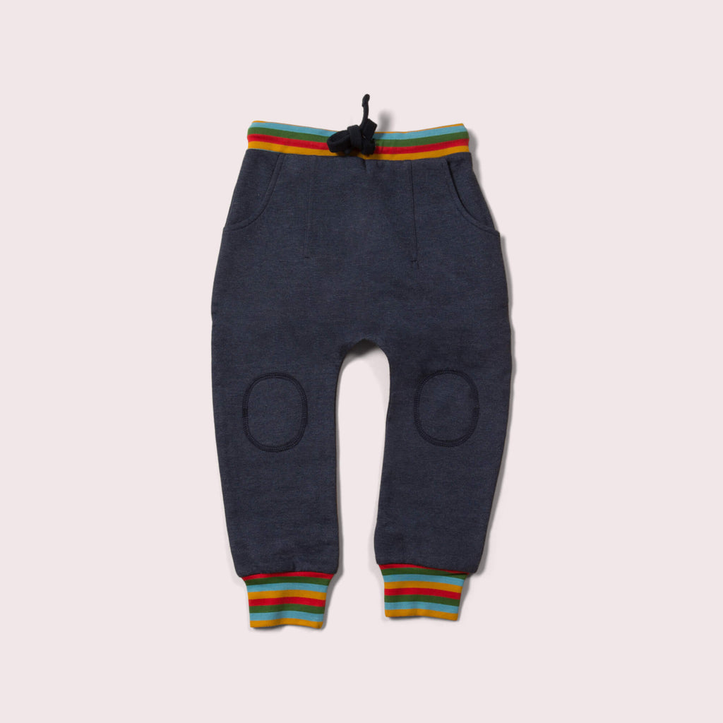 Little-Green-Radicals-Navy-Blue-Marl-Organic-Comfy-Joggers-With-Rainbow-Pattern