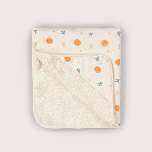 Moon and Sun Sherpa Hooded Organic Baby Blanket