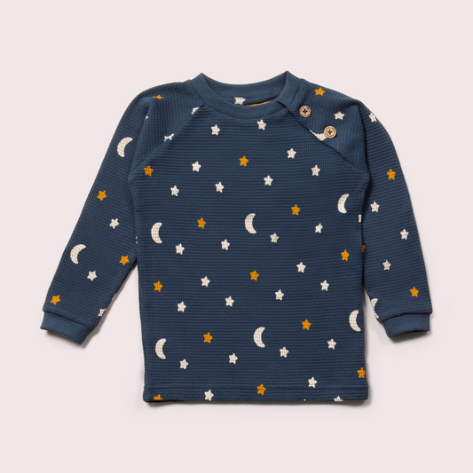 Navy Waffle Stars Long Sleeve Button Raglan T-Shirt