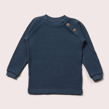 Navy Waffle Long Sleeve Button Raglan T-Shirt