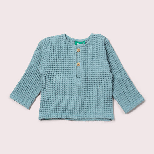 Pale Blue Chunky Waffle Long Sleeve Top