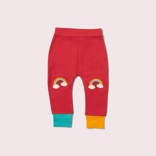 Soft Red Rainbow Knee Patch Joggers