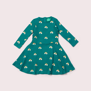 Turquoise Rainbows Long Sleeve Spinny Dress