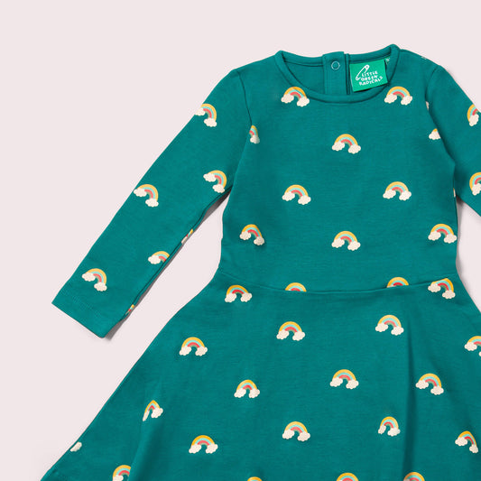 Turquoise Rainbows Long Sleeve Spinny Dress