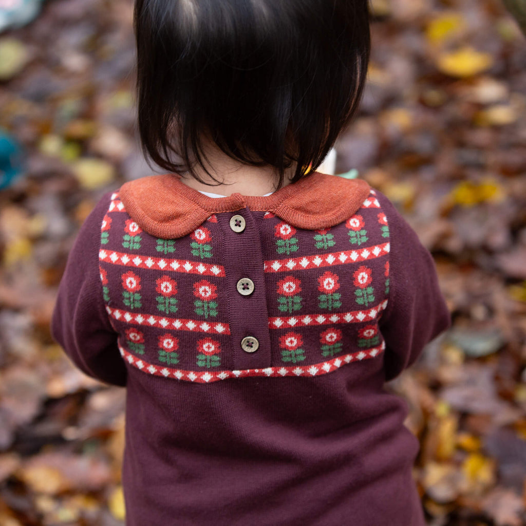 Collecting Flowers Knitted Collar Dress Brown / 5-6y
