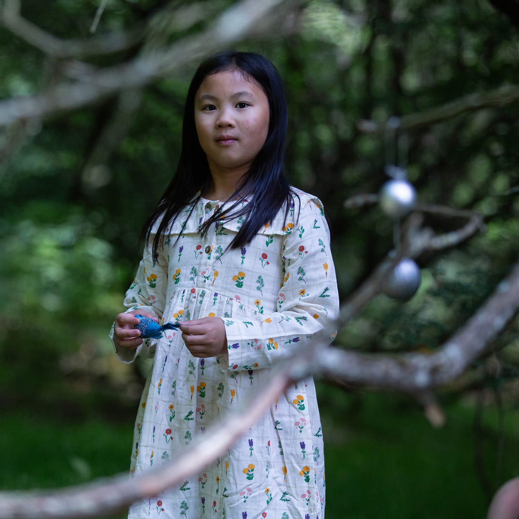 Botanical Sailor Dress Cream / 7-8y