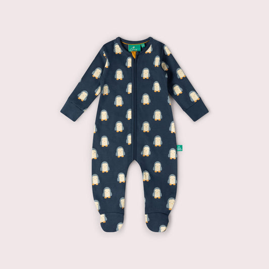 Blue Penguins Organic Zip Babygrow