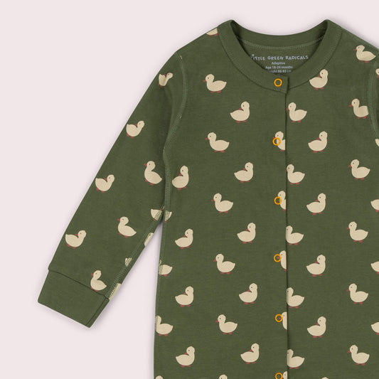 Olive Ducks Organic Adaptive Popper Through Onesie