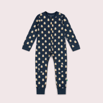 Blue Penguins Organic Adaptive Popper Through Onesie