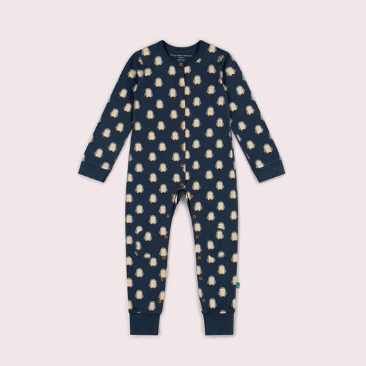Blue Penguins Organic Adaptive Popper Through Onesie