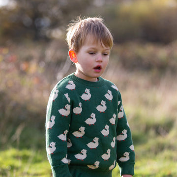 Olive Ducks Snuggly Knitted Jumper Green / 7-8y