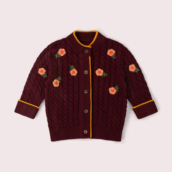 Berry Petal Snuggly Knitted Cardigan Purple / 7-8y
