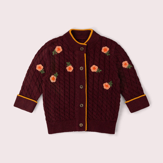 Berry Petal Snuggly Knitted Cardigan Purple / 7-8y