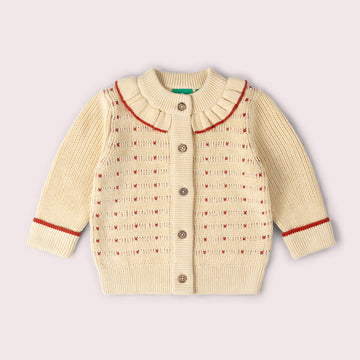 Oatmeal Frill Snuggly Knitted Cardigan Cream / 7-8y