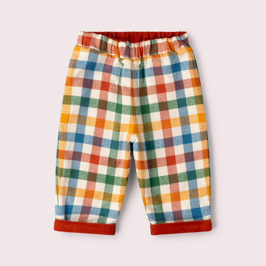 Golden Rainbow Check Reversible Pull On Trousers Red / 7-8y