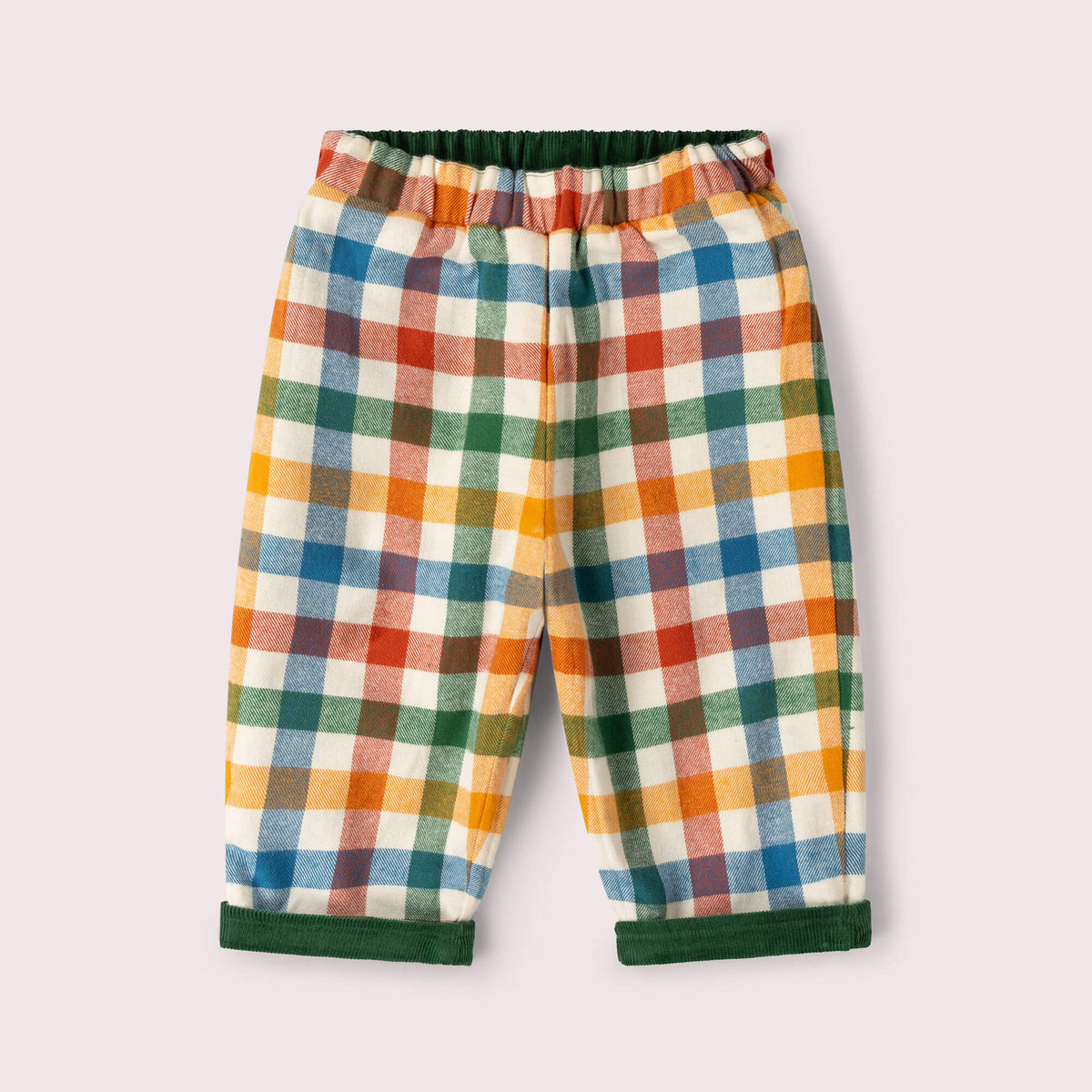 Olive Check Reversible Pull On Trousers Green / 7-8y