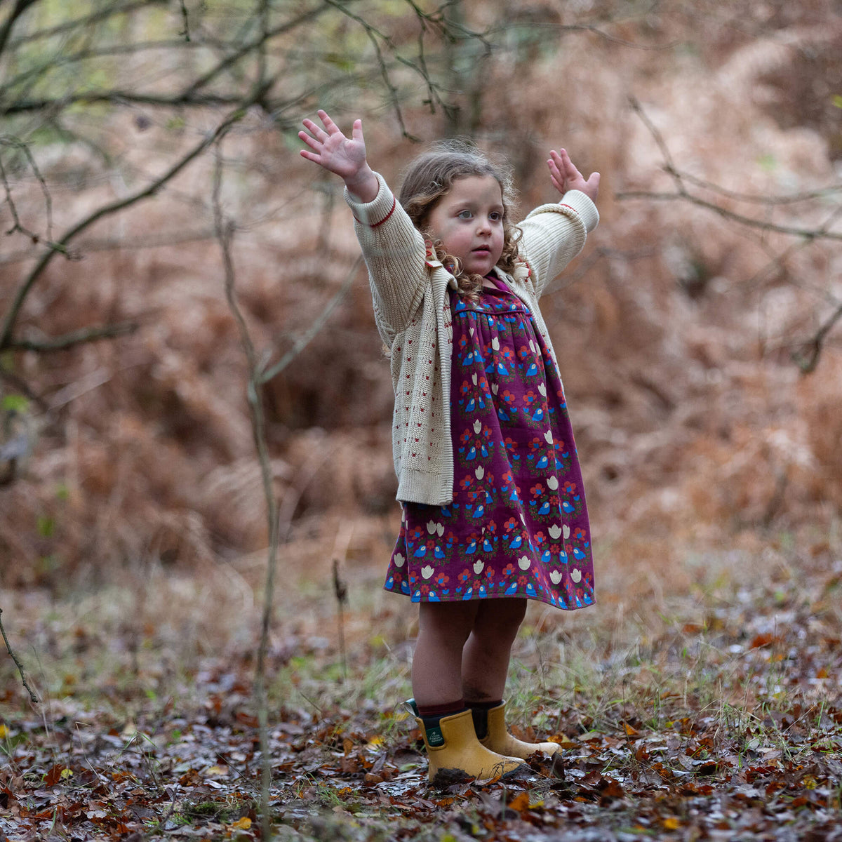 Folk Birds Reversible Swing Dress Purple / 7-8y