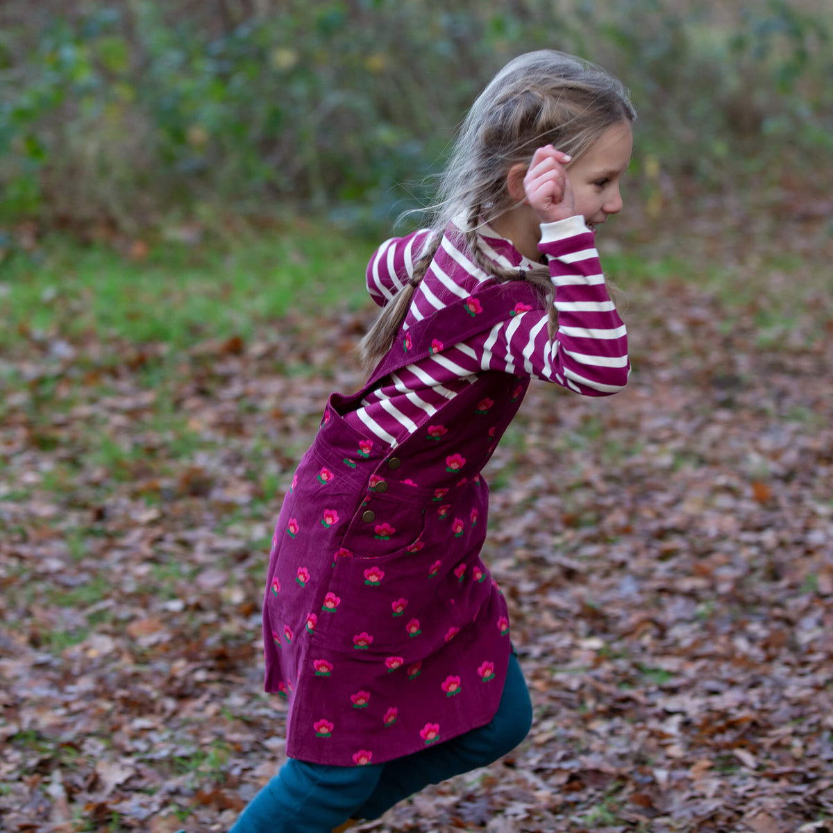 Pink Flowers Reversible Pinafore Dress Purple / 7-8y