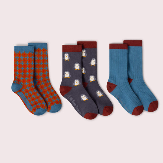 Blue Penguins Ankle Socks 3 Pack Multi / 6-8y
