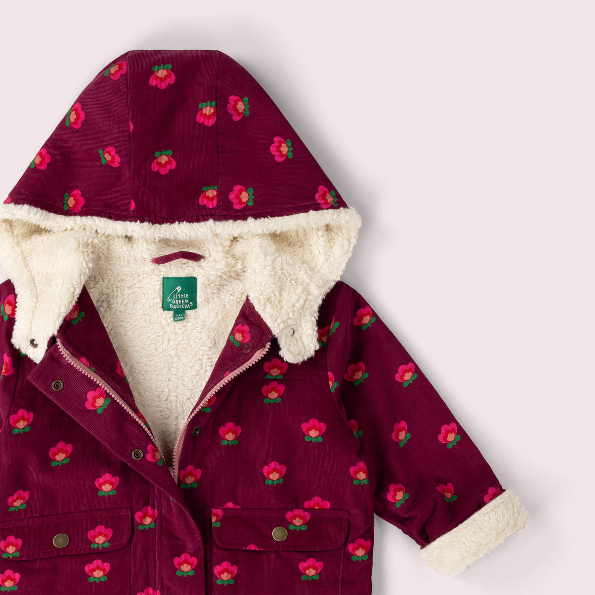 Pink Flowers Organic Sherpa Toasty Coat Purple / 7-8y