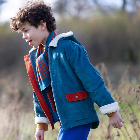 Calm Sea Colourblock Organic Sherpa Toasty Coat Blue / 7-8y