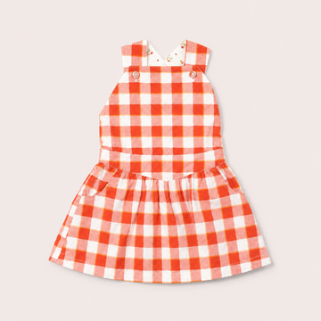 Robe chasuble réversible à carreaux rouge doux
