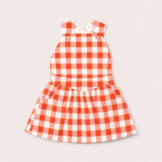 Soft Red Checkered Reversible Pinafore Dress