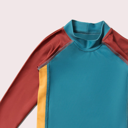 Teal Colour Block UPF 50 Sunsafe Long Sleeve Rash Vest