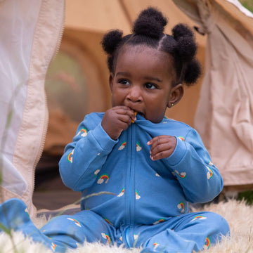 Blue Rainbows Zip Organic Babygrow