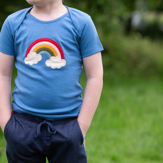 Blue Rainbow Applique Organic Short Sleeve T-Shirt