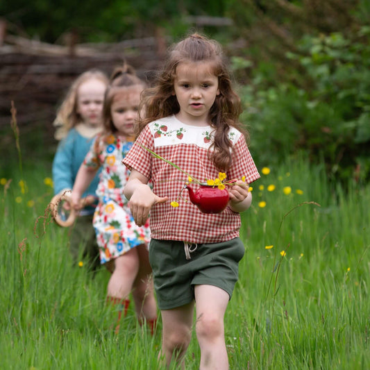 Little Red Check Loose Short Sleeve Top