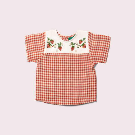 Little Red Check Loose Short Sleeve Top