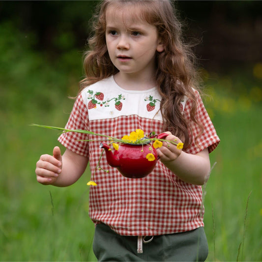Little Red Check Loose Short Sleeve Top