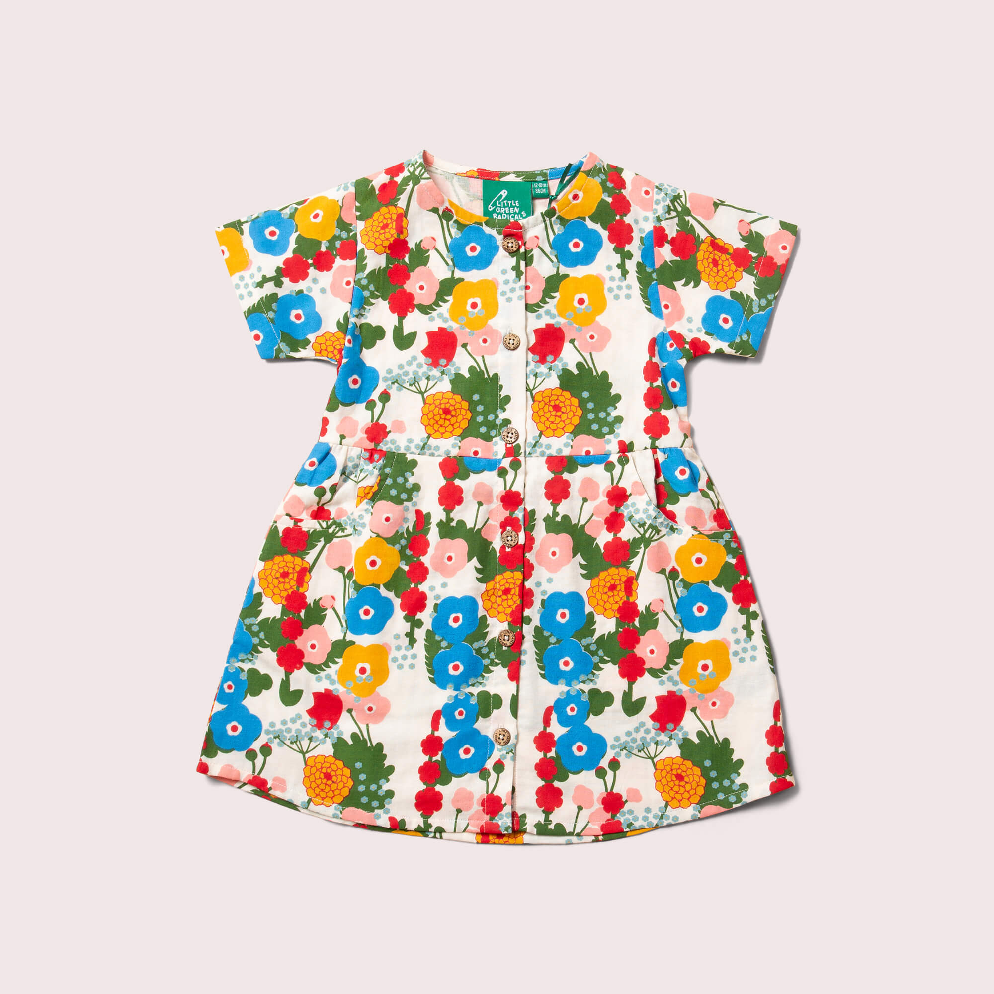 Flora And Fauna Button Through Short Sleeve Dress – Little Green