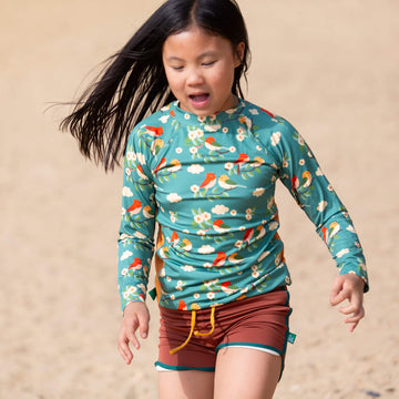 Turquoise Birds UPF 50 Sunsafe Long Sleeve Rash Vest