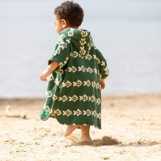 Swimming Fish Kids Towel Poncho Green / 7-8y