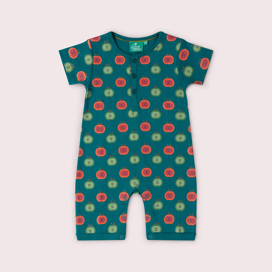 Apple Picking Organic Romper Blue / 18-24m