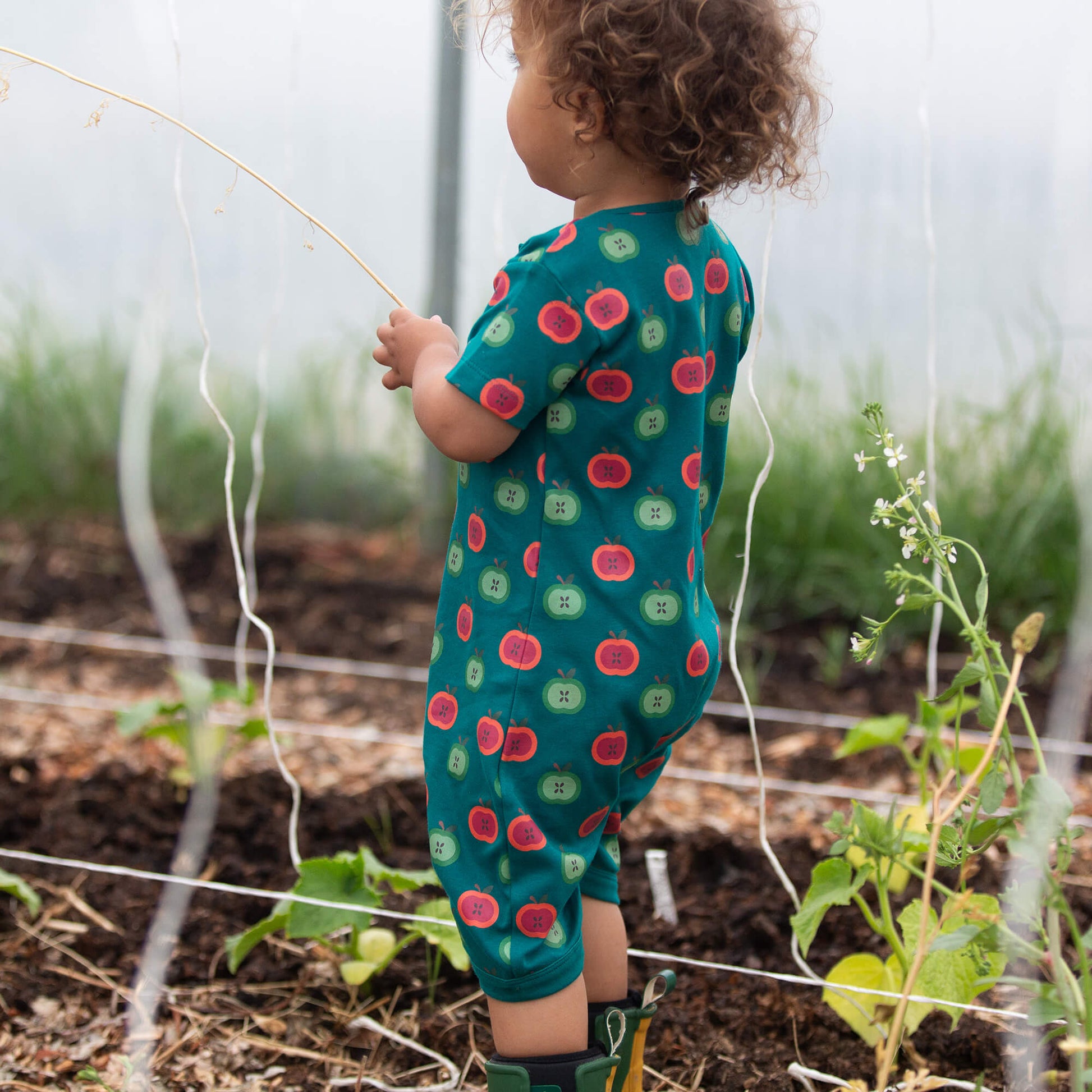 Apple Picking Organic Romper Blue / 18-24m