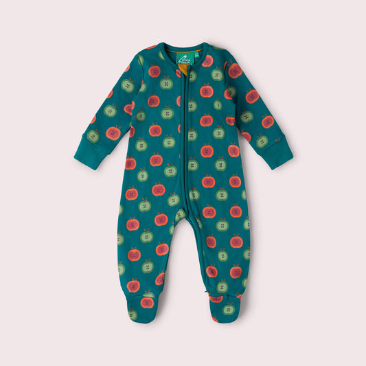 Apple Picking Zip Organic Babygrow Blue / Newborn