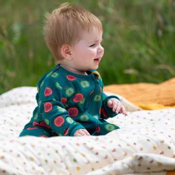 Apple Picking Zip Organic Babygrow Blue / Newborn