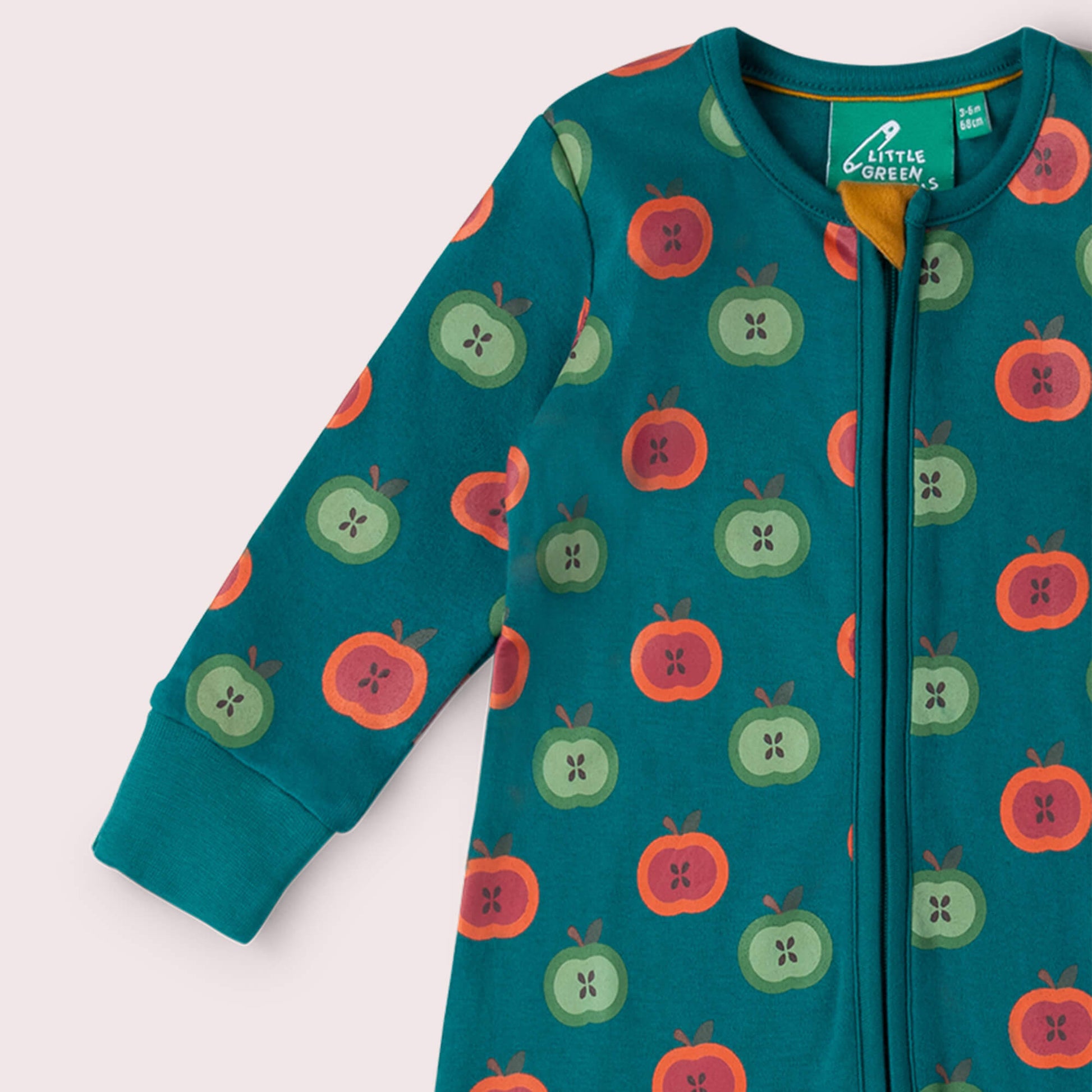 Apple Picking Zip Organic Babygrow Blue / Newborn