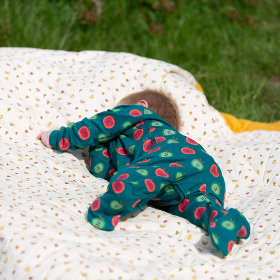Apple Picking Zip Organic Babygrow Blue / Newborn