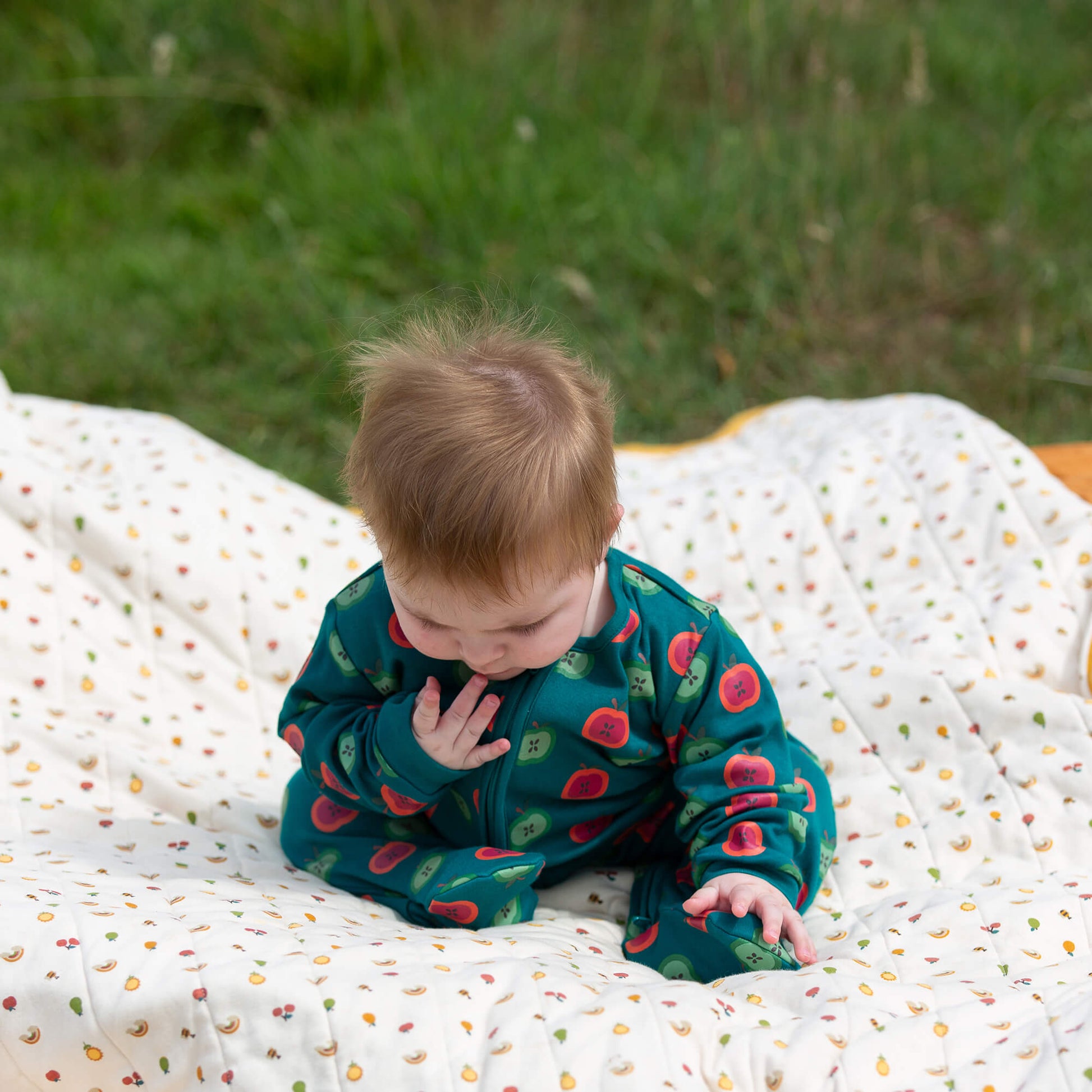 Apple Picking Zip Organic Babygrow Blue / Newborn