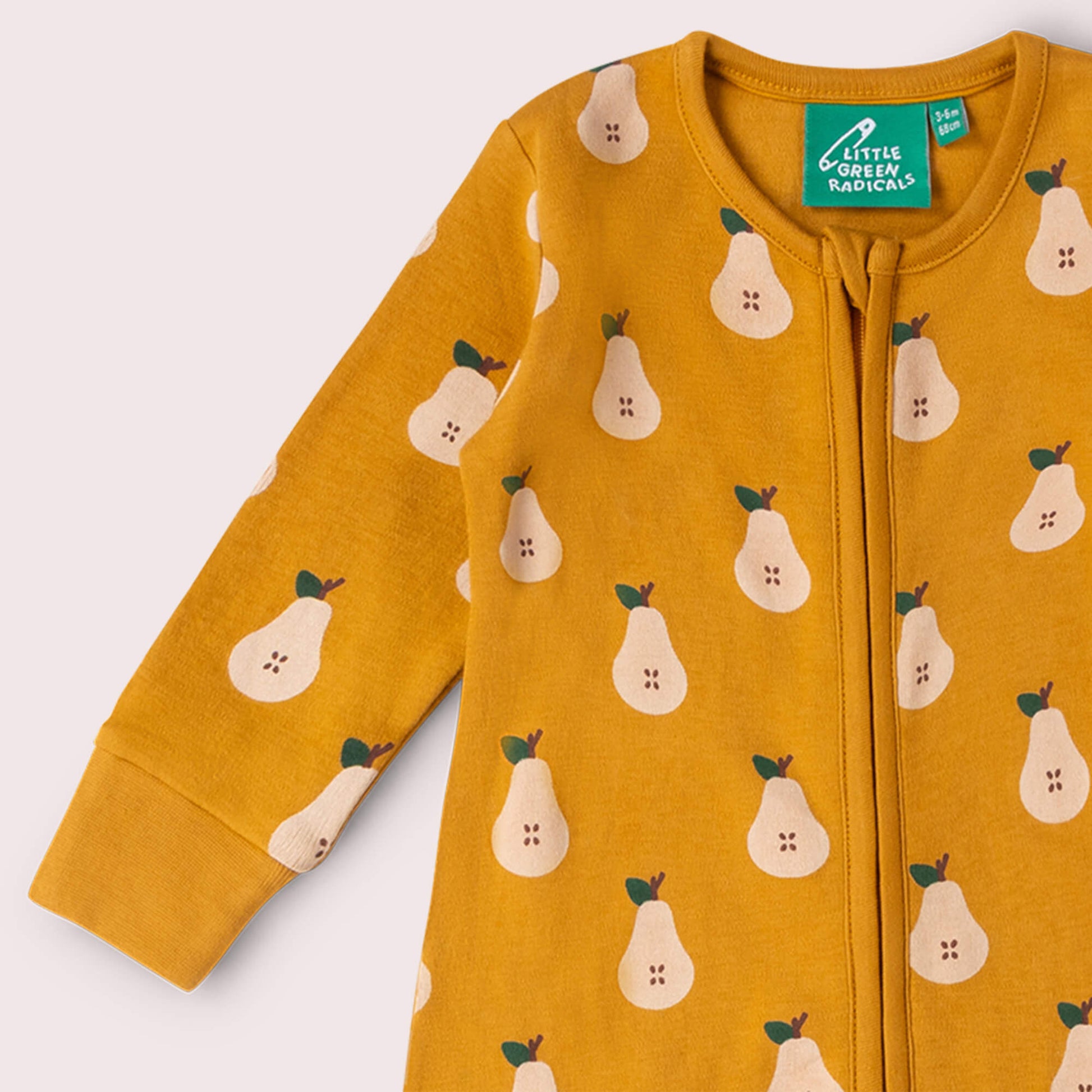 Summer Pears Zip Organic Babygrow Gold / Newborn