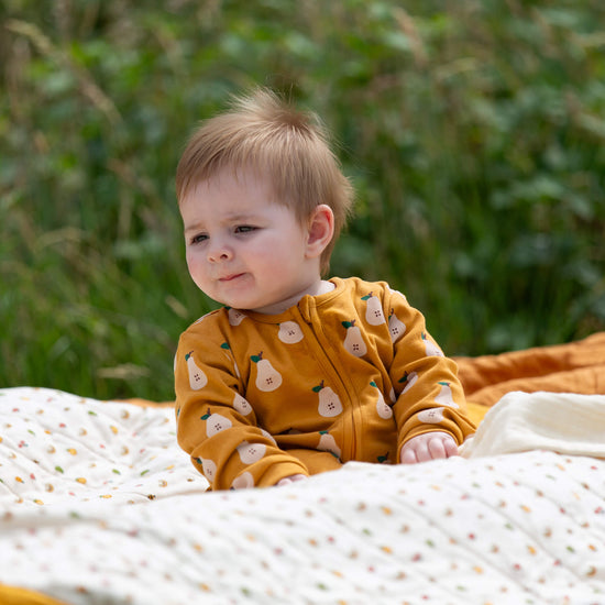 Summer Pears Zip Organic Babygrow Gold / Newborn