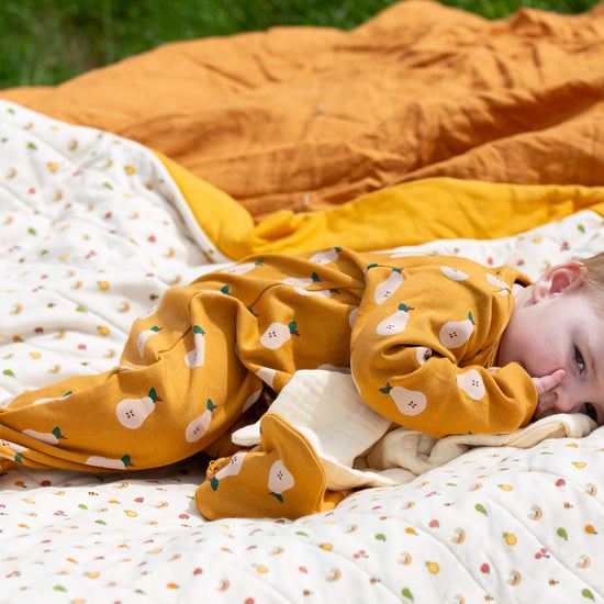 Summer Pears Zip Organic Babygrow Gold / Newborn