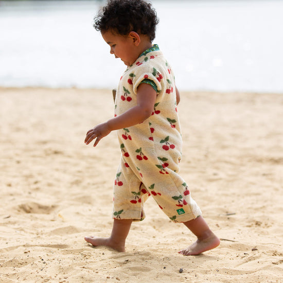 Little Cherries Towelling Romper Cream / 12-24m