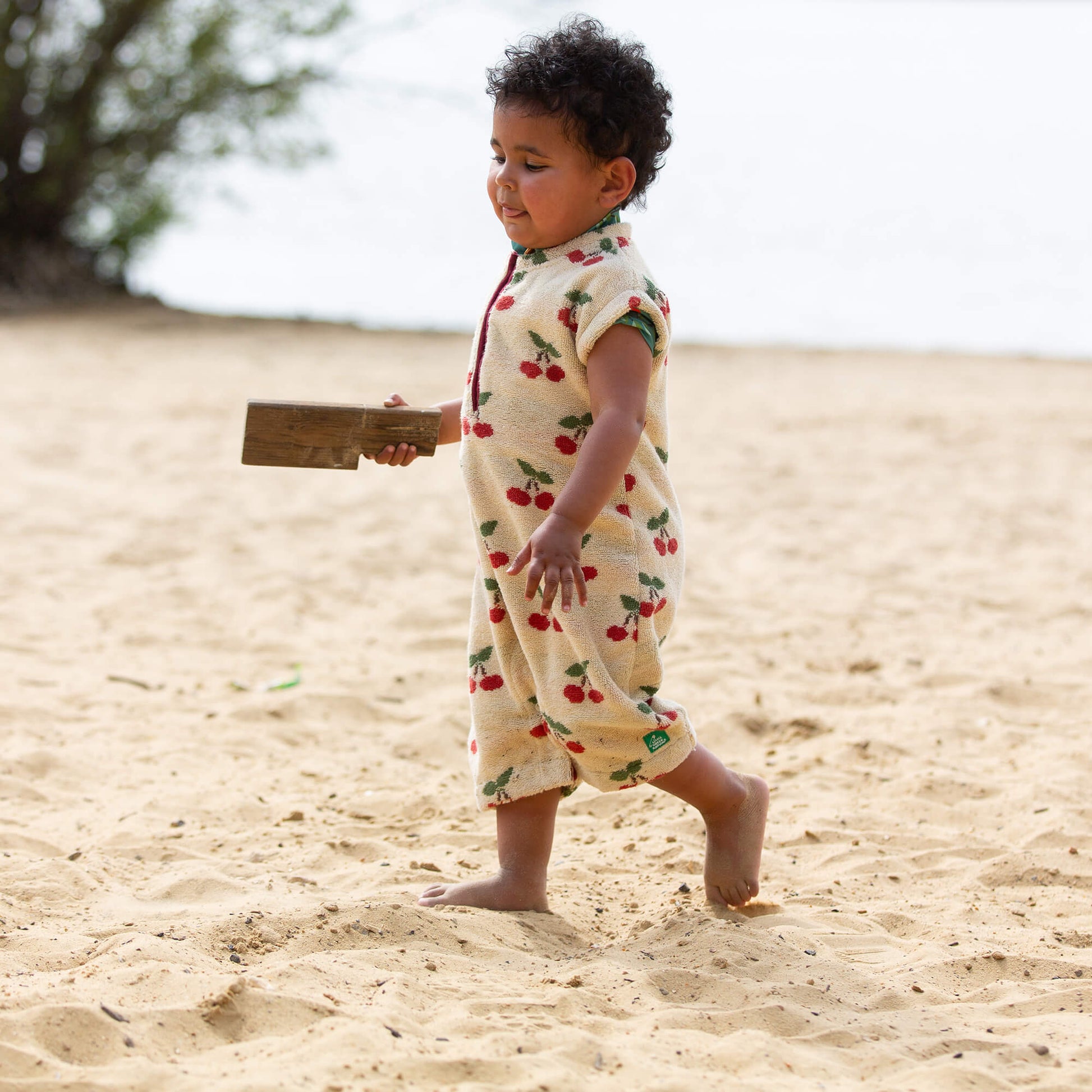 Little Cherries Towelling Romper Cream / 12-24m