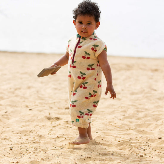 Little Cherries Towelling Romper Cream / 12-24m