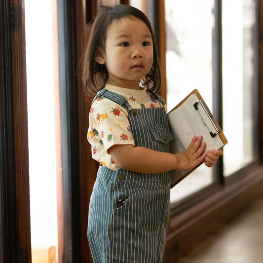 Navy Striped Dungaree Shorts